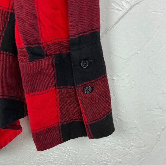Express Red Black Plaid Corset Front Button Up Tunic Shirt Small - Picture 3 of 7